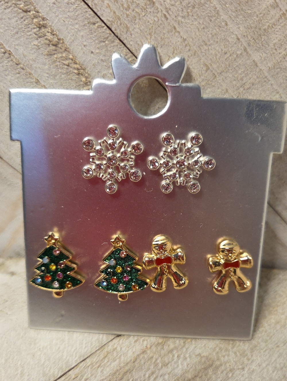 NWT 3 Pairs Medium Studd Faux Diamond Christmas Earrings